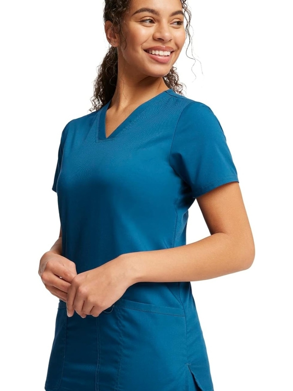 Cloaet Clearance!! Cherokee Teal V-Neck Short Sleeve Scrub Top- Carribean Blue